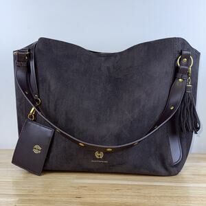 NEW HOUSE OF HARLOW 1960 LUXE TOTE SHOULDER BAG HOBO CARD CASE BROWN FAUX SUEDE